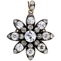 Victorian old cut diamond flower pendant brooch