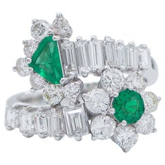 Vintage Emeralds, Diamonds, 18 Karat White Gold Ring