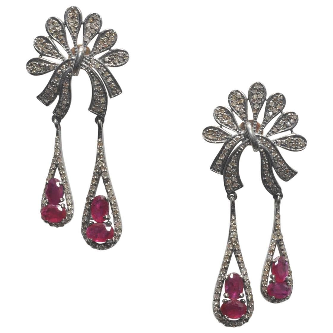 Diamond and Ruby Dangle Earrings