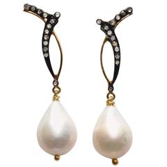 Pear-Shaped Baroque Pearl Diamond Earrings