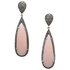 Pink Opal Diamond Gold Drop Earrings
