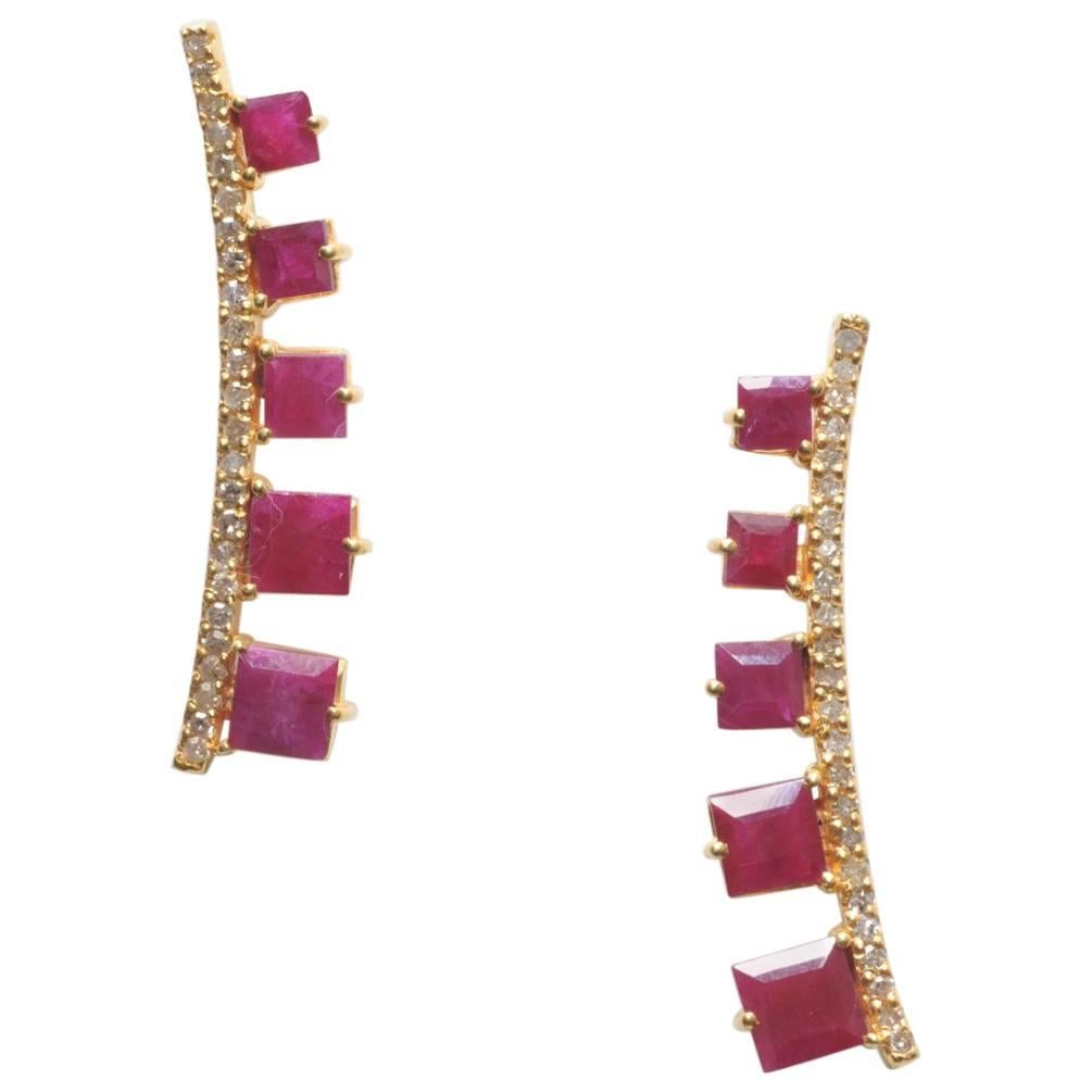 Faceted Ruby and Diamond Earrings