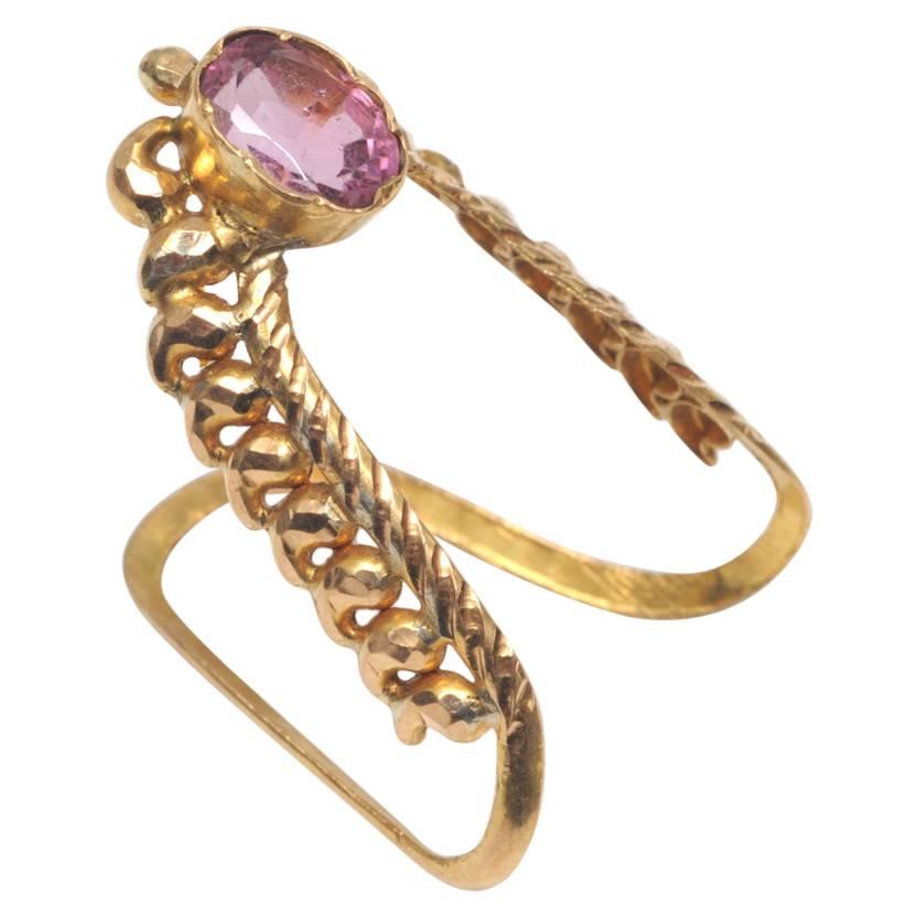 Unusual Faceted Pink Tourmaline and 18K Gold Ring