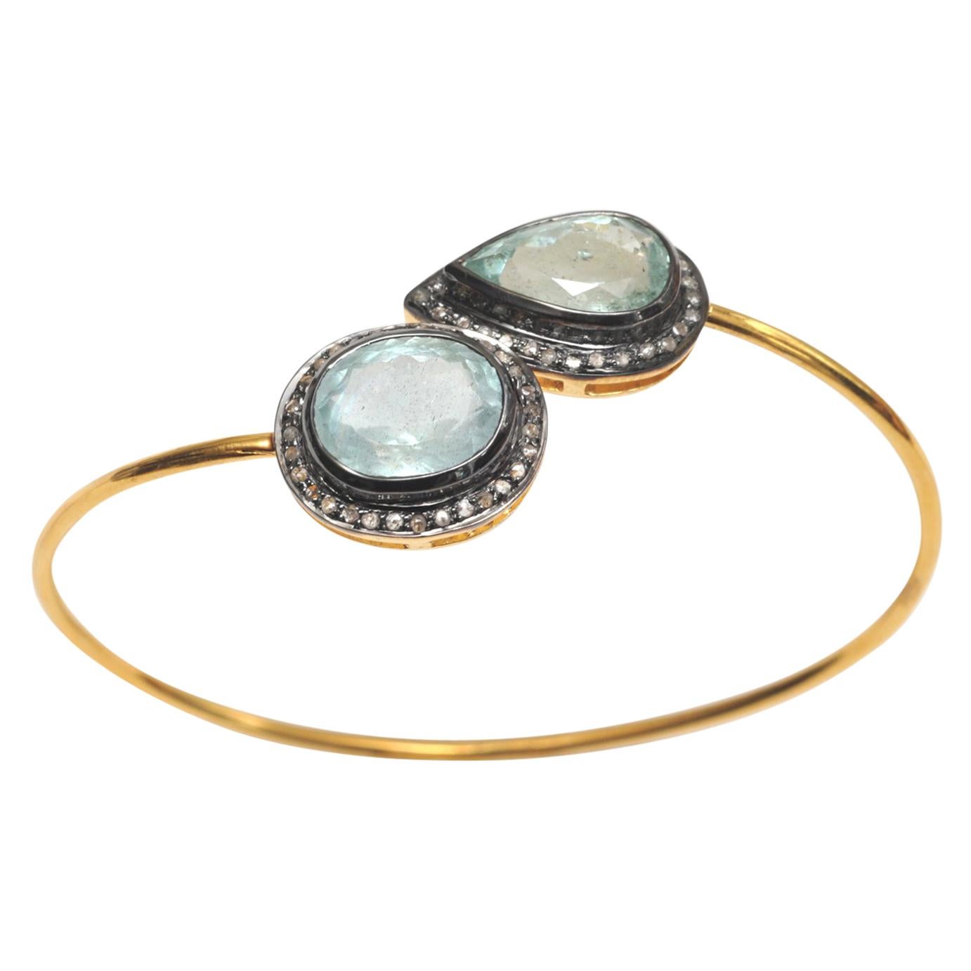 18 Karat Gold Green Amethyst 'Prasiolite' and Diamond Wrap Bracelet
