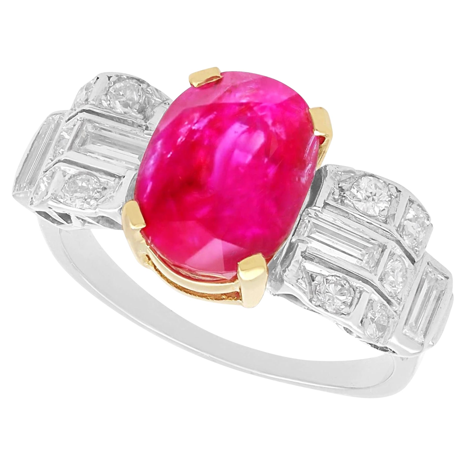 Antique Art Deco 4.67 Carat Burmese Ruby 0.86 Carat Diamond Platinum Ring