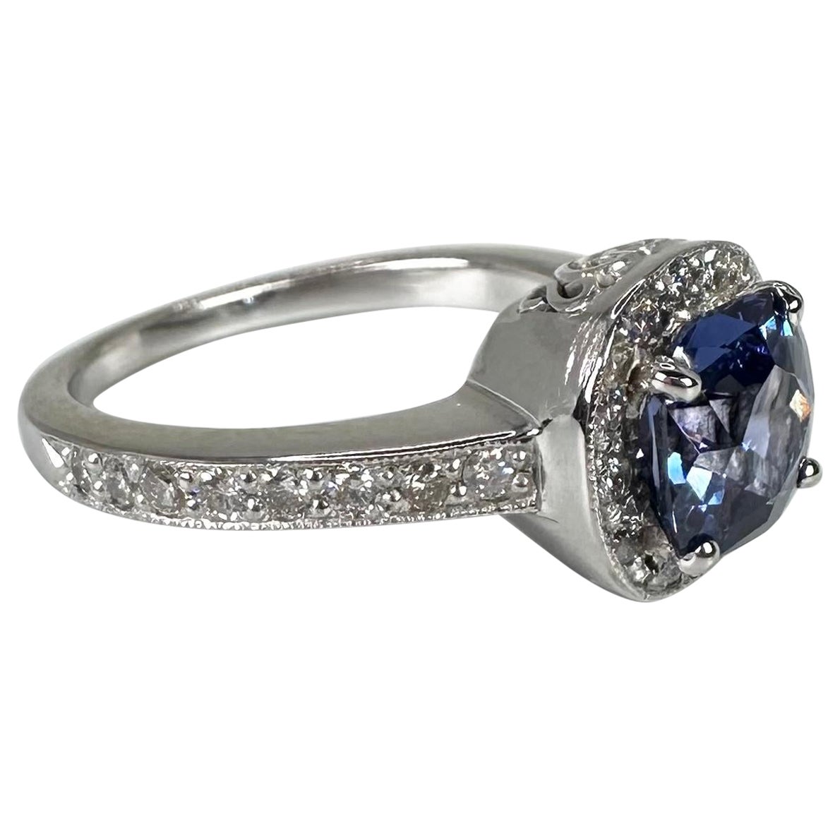 Cushion Halo Diamond Ring 18kt White Gold Tanzanite Diamond Ring