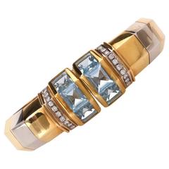 Stylish Aquamarine Diamond Gold Cuff Bracelet 6