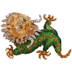 1960s Enamel Diamond Gold Chinese Dragon Brooch Pin 4