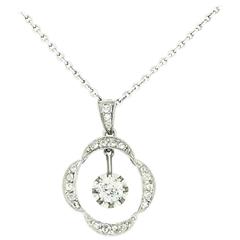 French Art Deco Diamond and Platinum Pendant and Chain