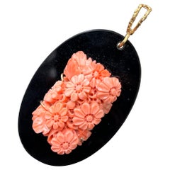 Large Craved Floral Coral Onyx Pendant