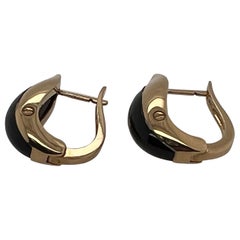 Retro Gold Black Onyx Ladies Huggie Earrings, circa 1960