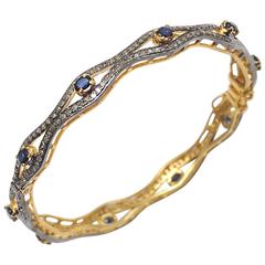 Faceted Sapphires Diamond Silver Gold Bracelet 7