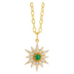 Syna Yellow Gold Starburst Pendant with Emerald and Champagne Diamonds