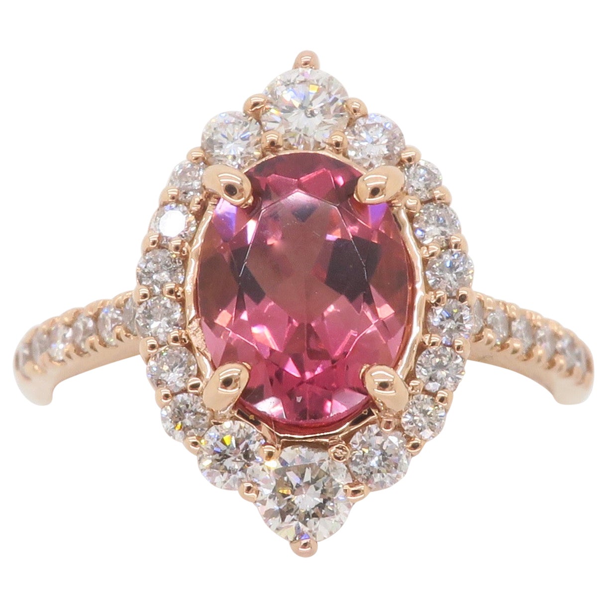 Pink Tourmaline & Diamond Cocktail Ring For Sale