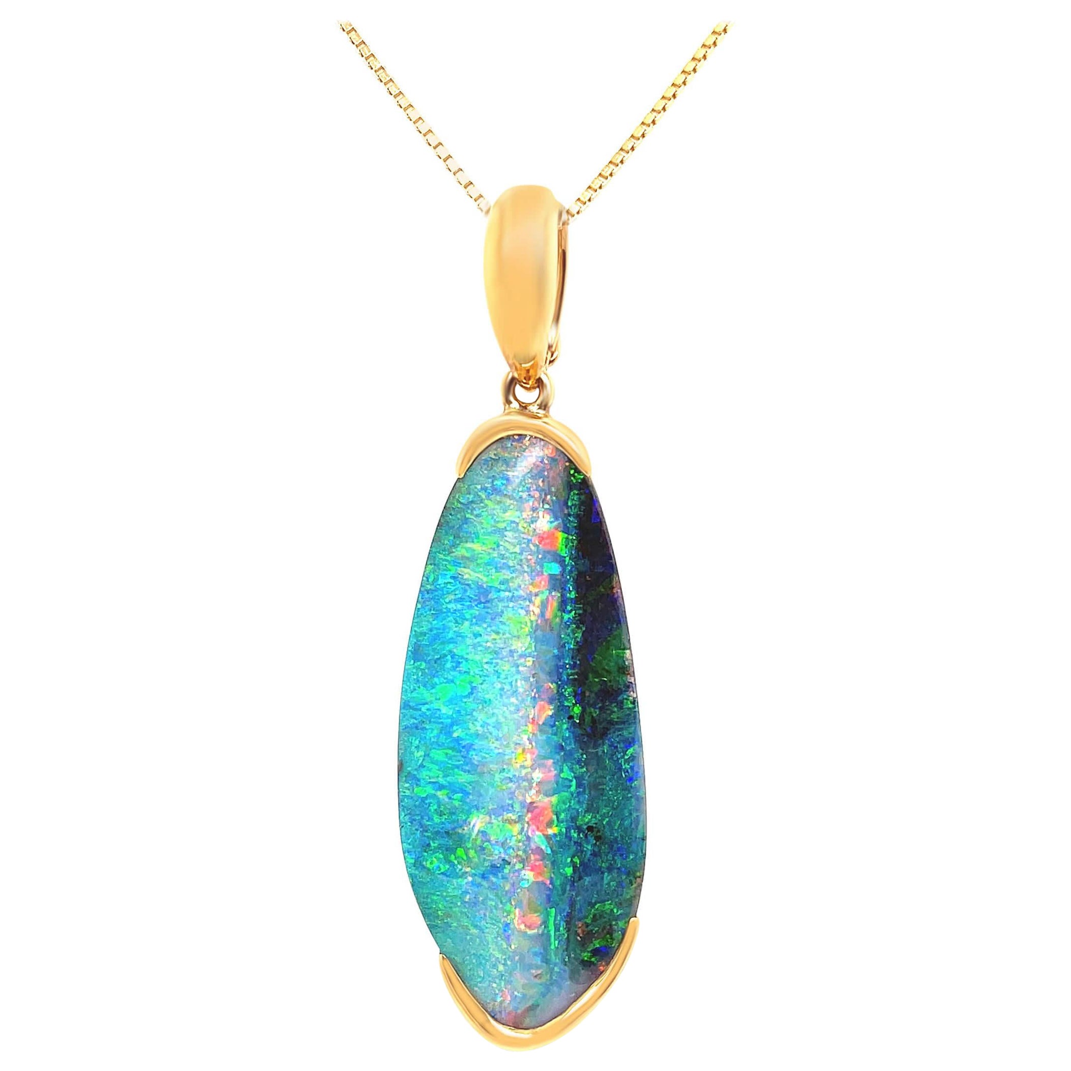 Natural Untreated Australian 22.45ct Boulder Opal Pendant Necklace 18k Gold For Sale