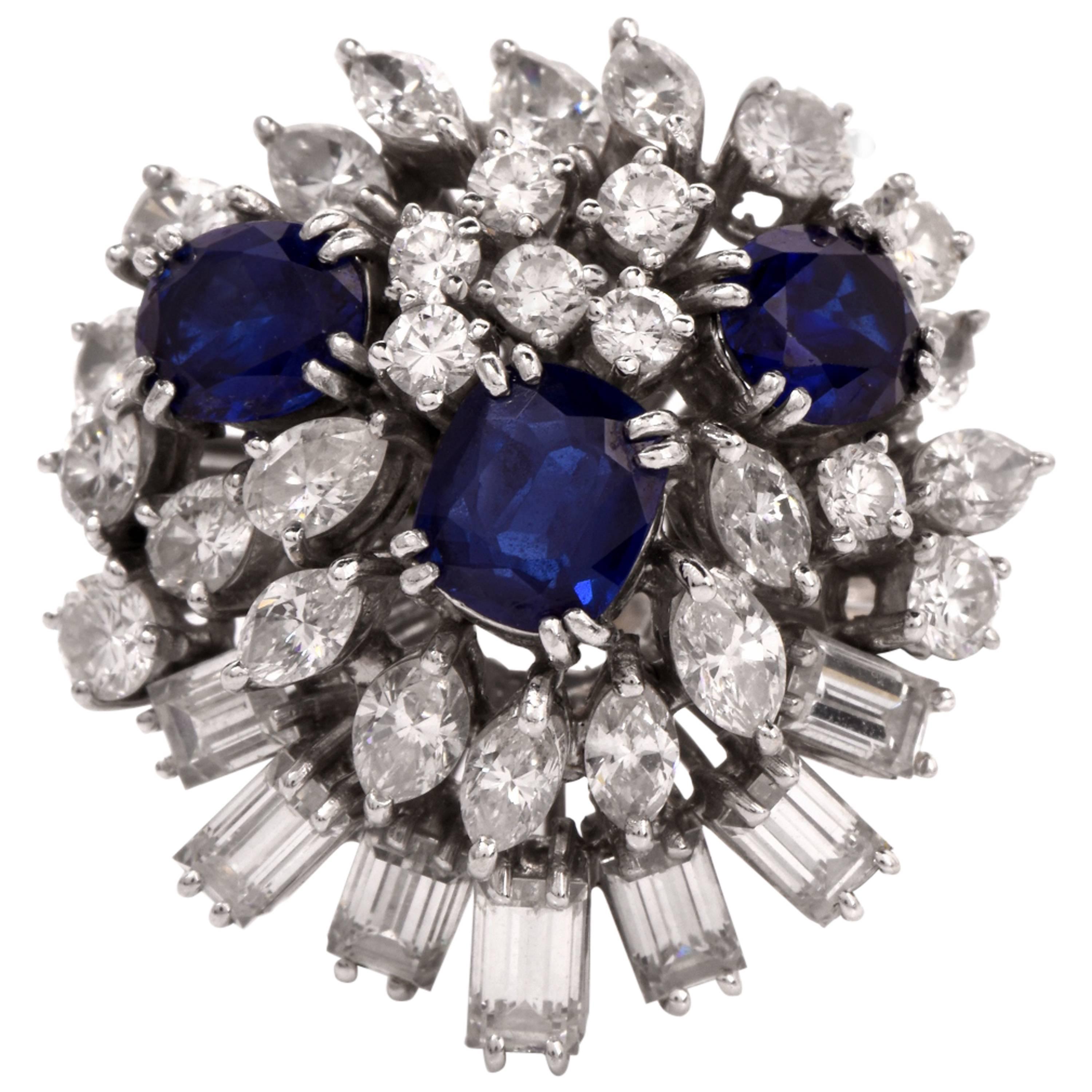 1960s Sapphire Diamond Gold Cluster Ring