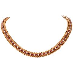 1950s Retro Ruby Diamond Gold Necklace 11