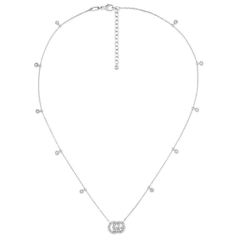 Gucci Running G Necklace with Diamond GG Pendant in 18 Karat Gold