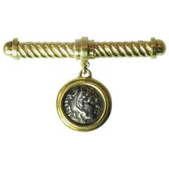 Vintage Alexander the Great Roman Coin Gold Flexible Bar Pin