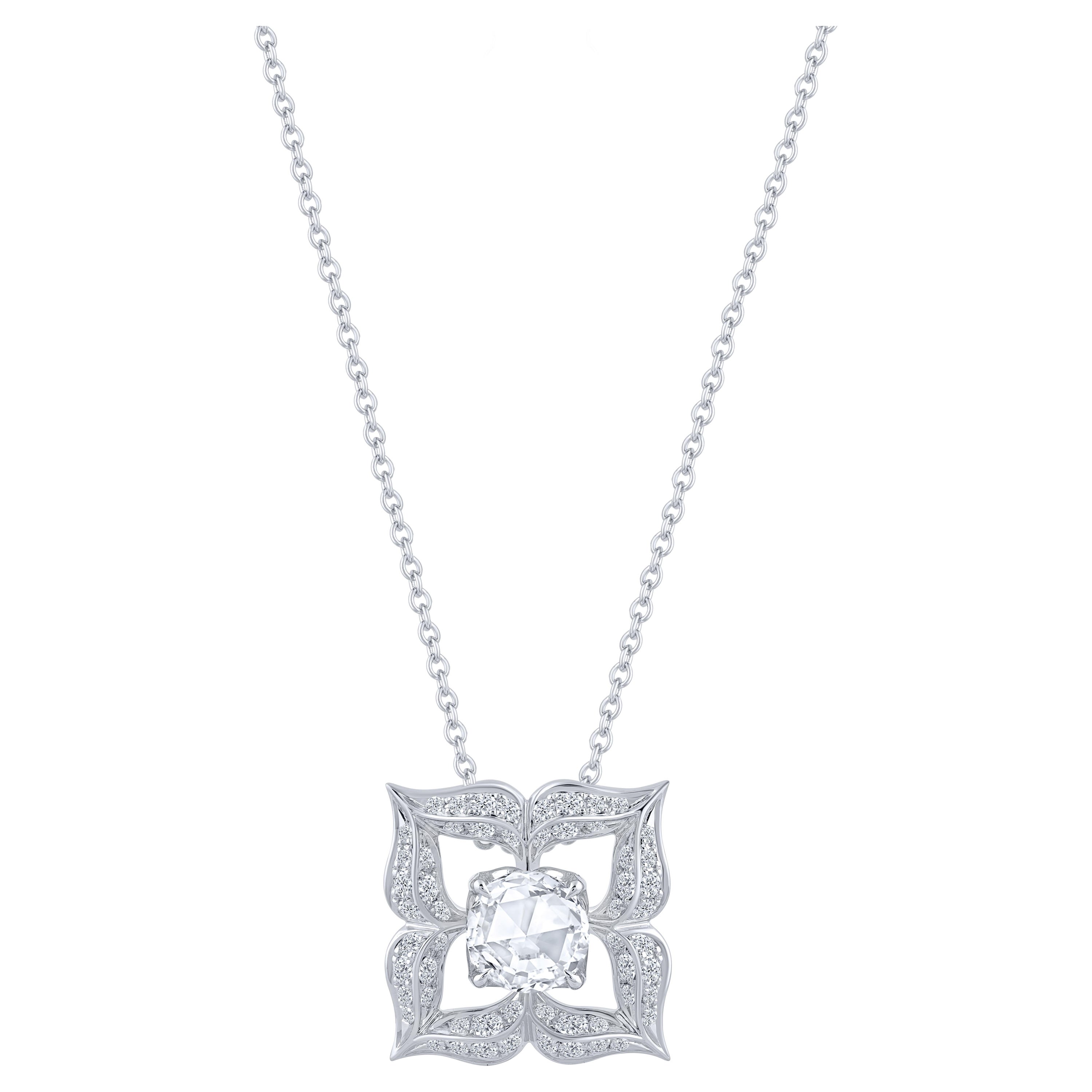 Harakh 0.50 Carat Brilliant and Rose Cut Diamond White Gold Pendant Necklace For Sale