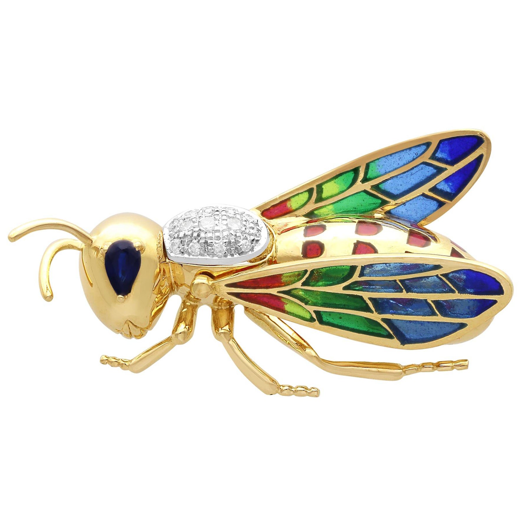 Vintage Plique-a-jour, Sapphire and Diamond, 18ct Yellow Gold Bug Brooch For Sale
