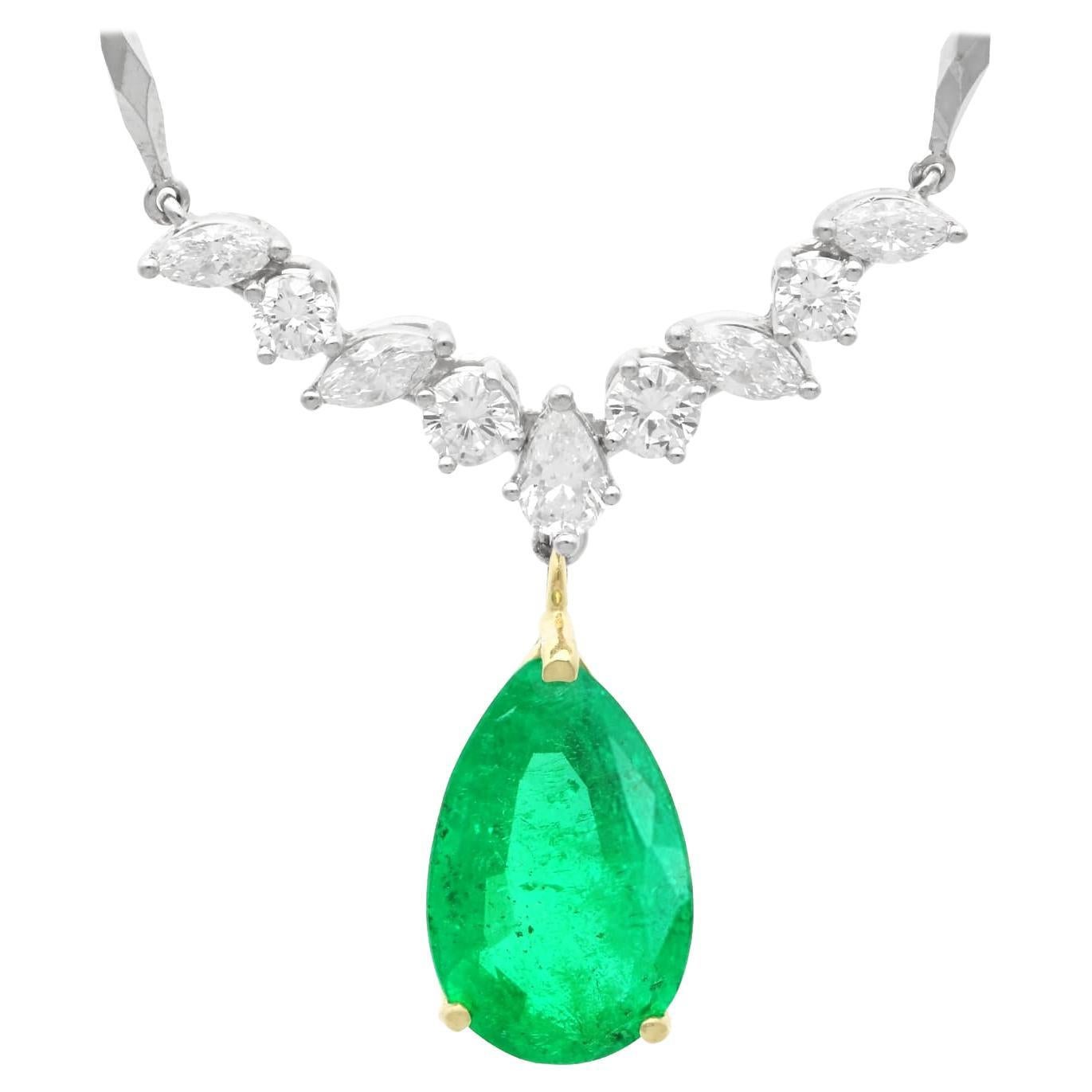 4.18 Carat Colombian Emerald and Diamond Yellow Gold and Platinum Necklace For Sale