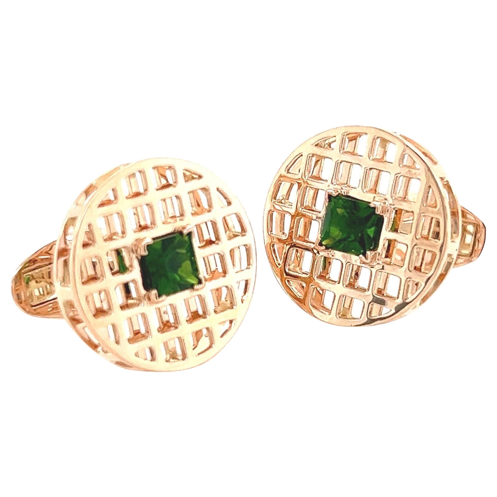 Chrome Diopside Basket Rose Gold Cufflinks