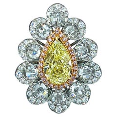4.21 Carat Fancy Yellow Diamond Cocktail Ring, Platinum & 18k Gold, GIA Cert