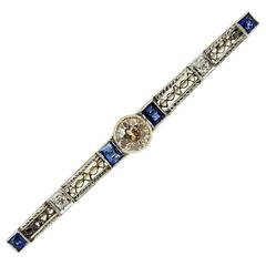 1920s Sapphire Diamond Gold Platinum Brooch 1920s Sapphire Diamond Gold Platinum Brooch