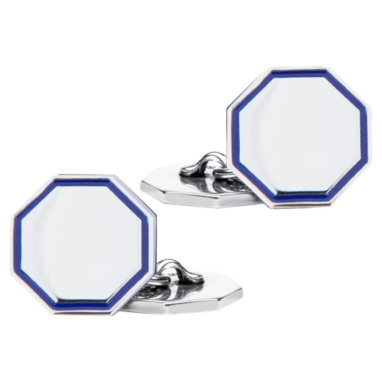 Boutons De Manchette Anciens En Argent Sterling - Émail Guilloché Décor Danseuses, Occasion