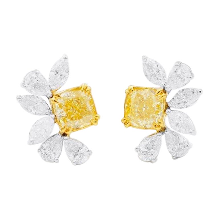 Emilio Jewelry GIA Certified 4.79 Carat Yellow Diamond Earring For Sale