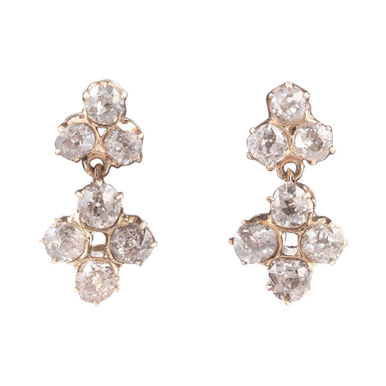 Art Deco Style Old European Cut Diamond Cluster Earrings Set in ...