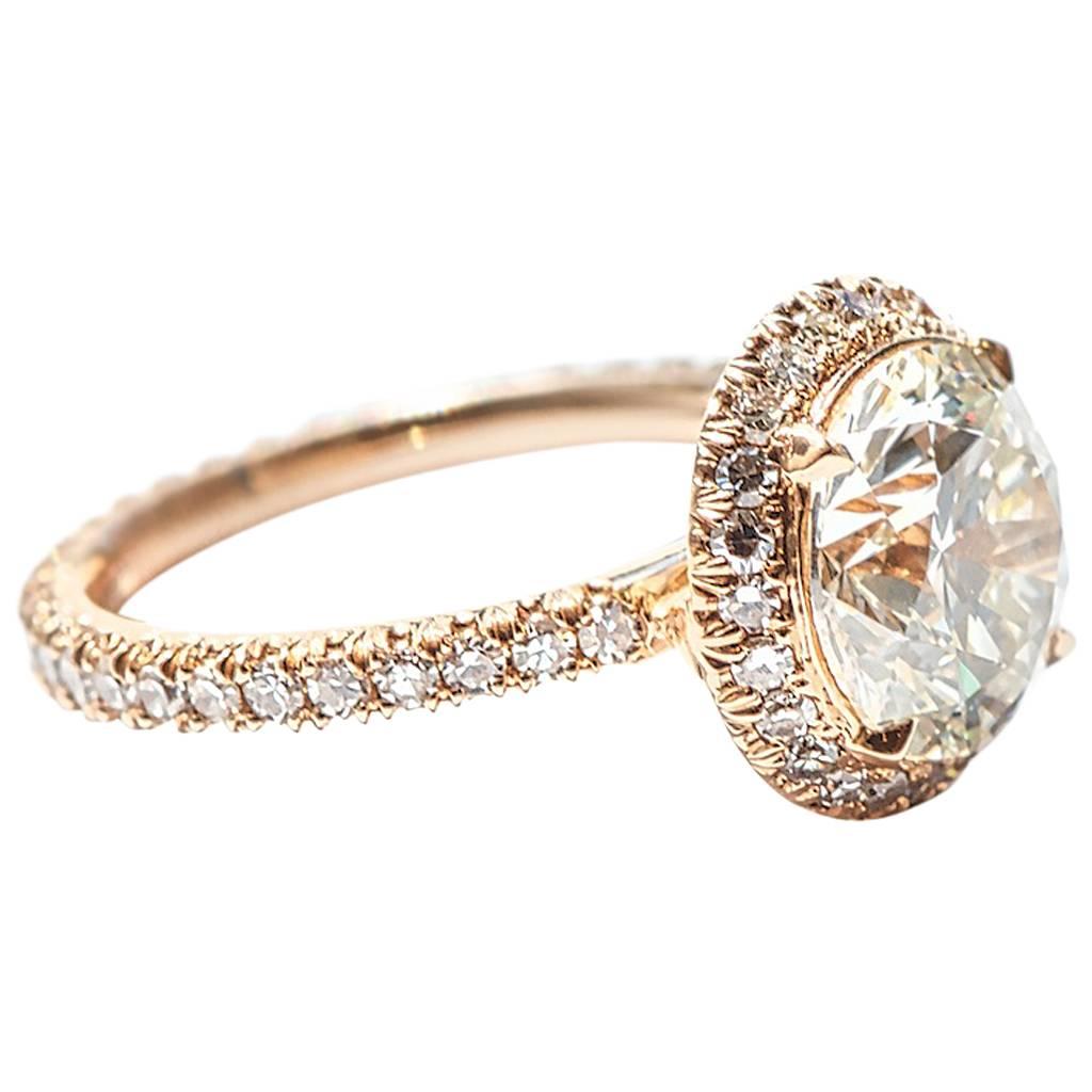Marisa Perry Micro Pave 2.51 Round Diamond Engagement Ring in Yellow Gold For Sale