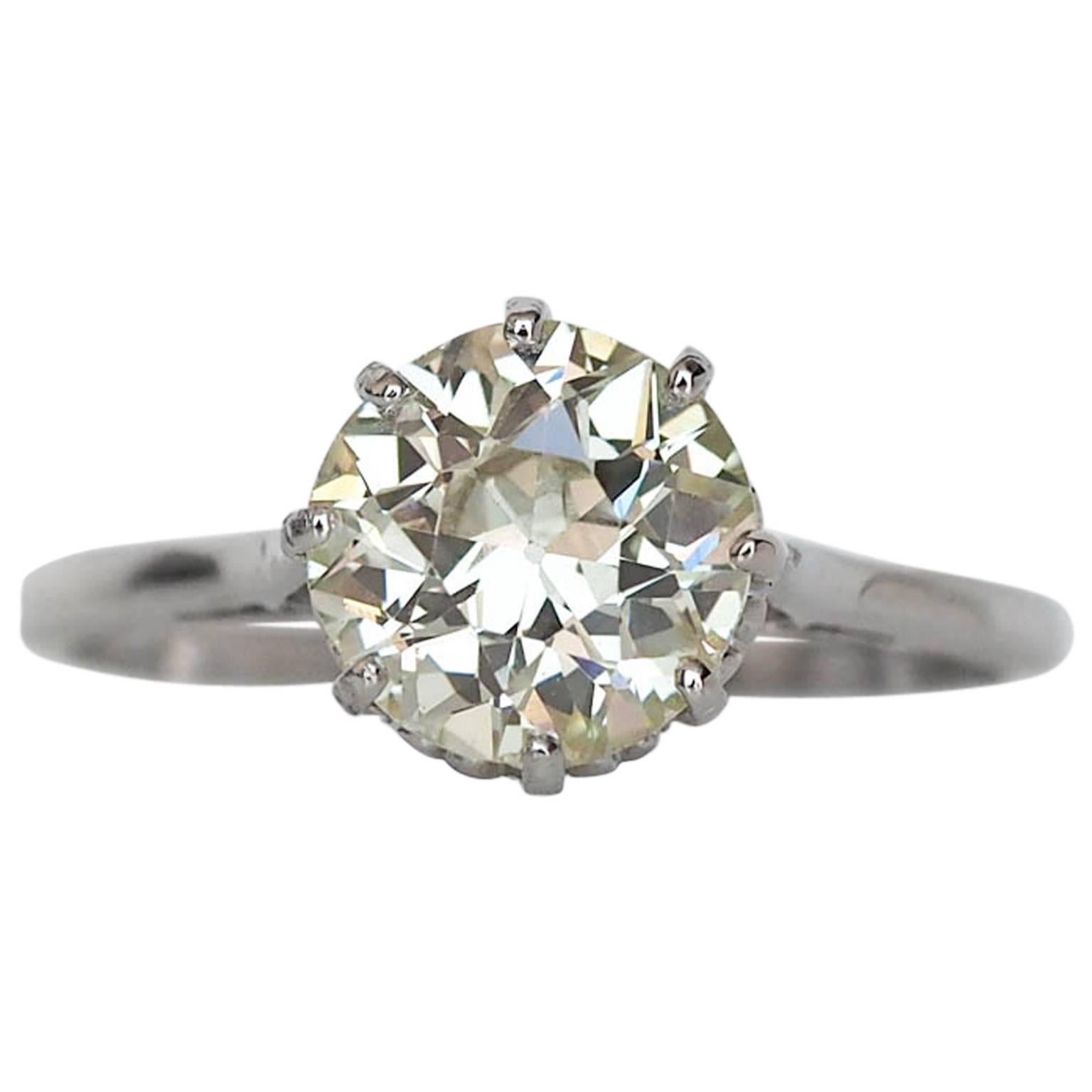1920s 1.99 Carat GIA Cert Old European Cut Diamond Engagement Ring