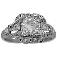 Art Deco .83 Carat Diamond Platinum Engagement Ring 