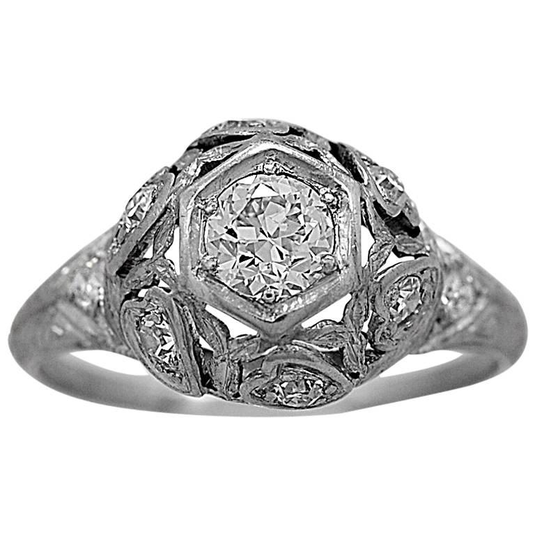 Art Deco .33 Carat Diamond Platinum Engagement Ring  For Sale