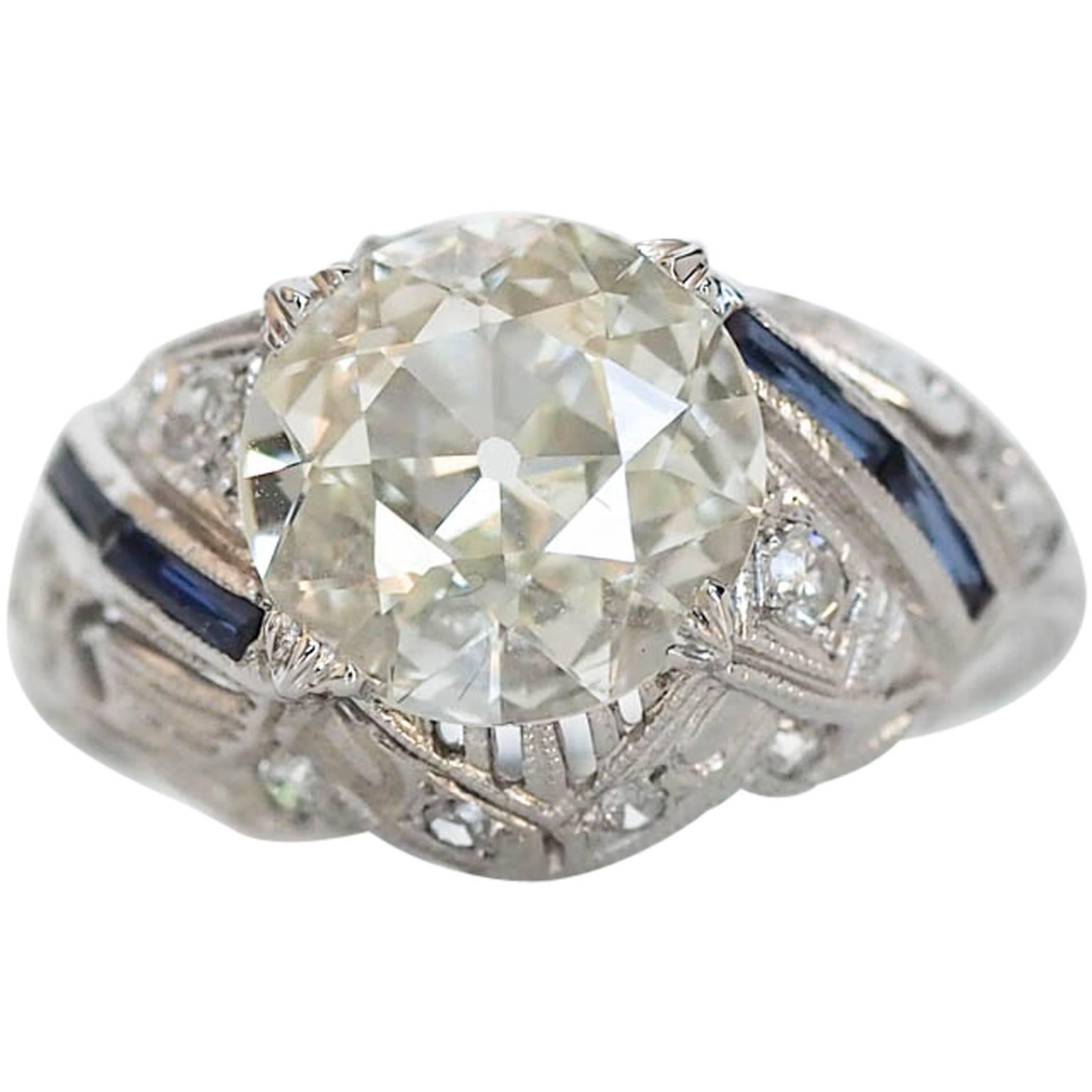 1920s Art Deco 2.22 Carat Old European Diamond Platinum Engagement Ring