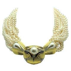 Scott Keating Custom Made Pearl Diamond Gold Torsade Necklace 10