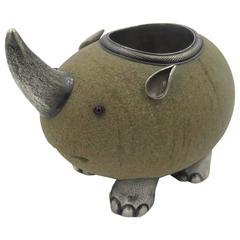 Faberge Rhinoceros Sandstone and Silver Match Holder