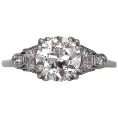 Antique 1920s GIA 1.47 Carat Old European Cut Diamond Platinum Engagement Ring