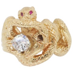 Custom Mongoose & Snake Ring Made with a Diamond & Rubies