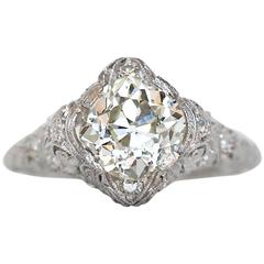 Circa 1920 1.74 Carat Old European Cut Diamond Platinum Engagement Ring 
