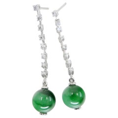 Zertifizierte Apfel- und kaiserlich-grüne Jade-Perlen & Diamant-Tropfen-Ohrringe. Super-Glühen