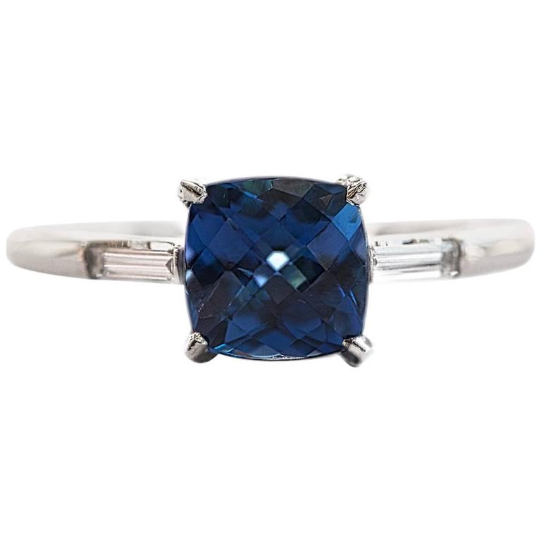 Marisa Perry Cushion Cut Sapphire Diamond Three Stone Engagement Ring ...
