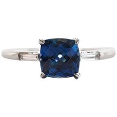 Marisa Perry Cushion Cut Sapphire Diamond Three Stone Engagement Ring Platinum