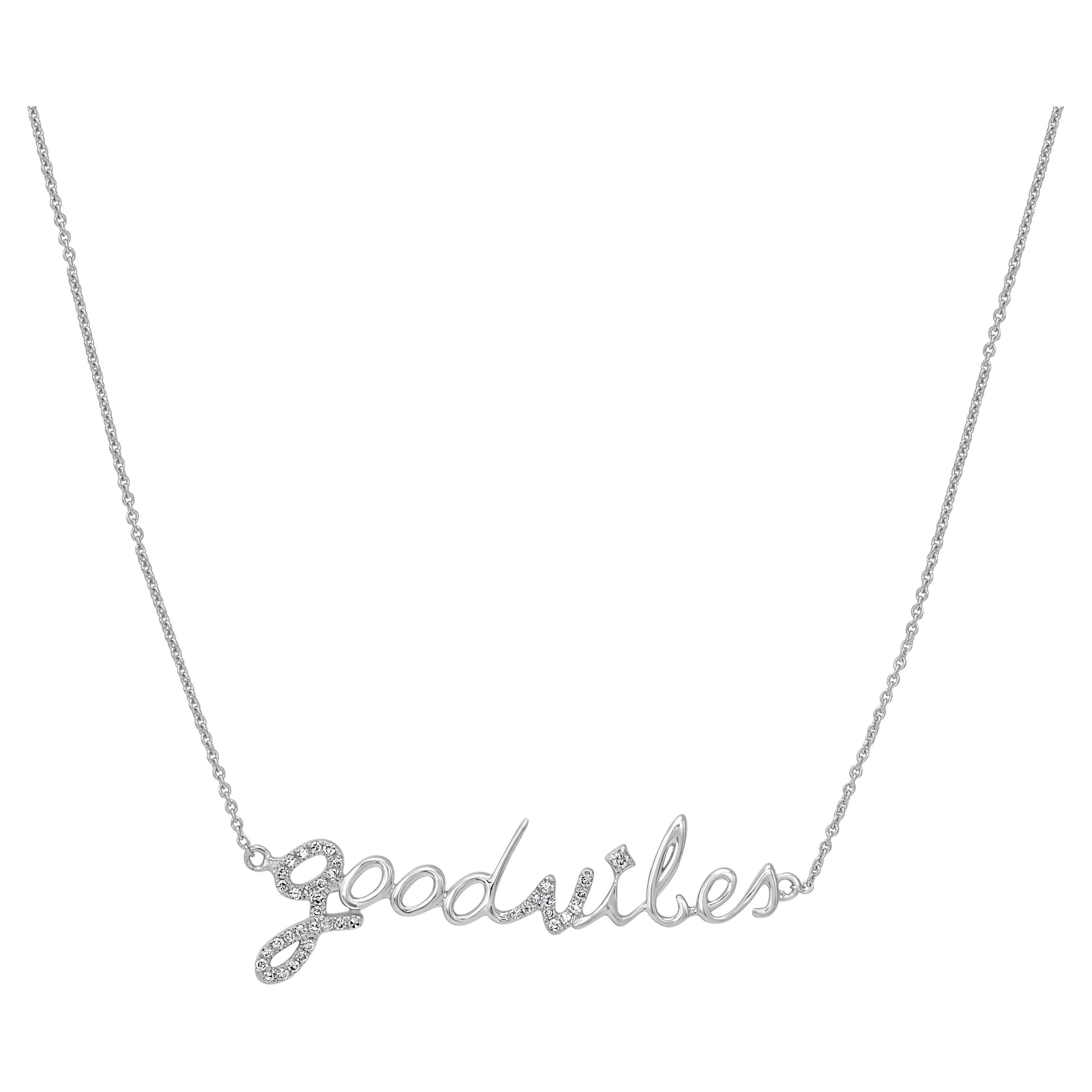 Luxle Collier pendentif Good Vibes en or blanc 14 carats avec diamants