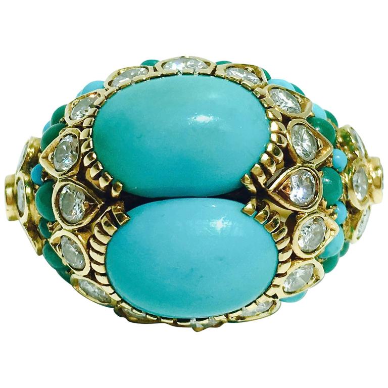1960s Cartier Turquoise Diamond Gold Ring at 1stDibs | cartier bubble ...