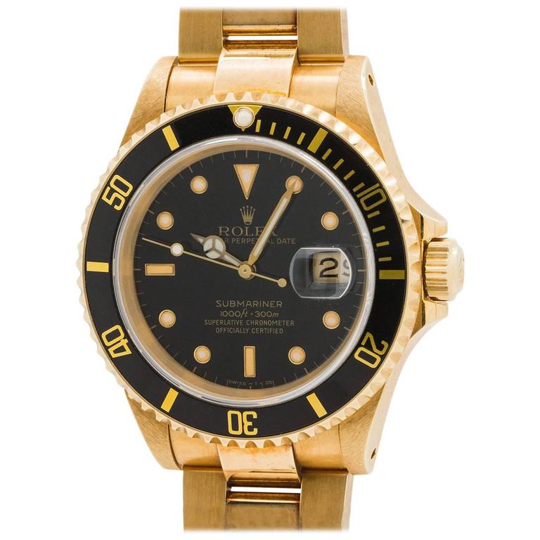 Rolex Yellow Gold Submariner Self Winding Wristwatch Ref 16618 1990 at