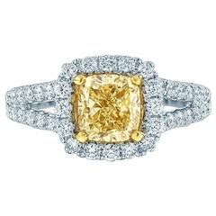 1.51 Carat EGL Cert Fancy Intense Yellow Diamond Pave Halo Engagement Ring 1.51 Carat EGL Cert Fancy Intense Yellow Diamond Pave Halo Engagement Ring
