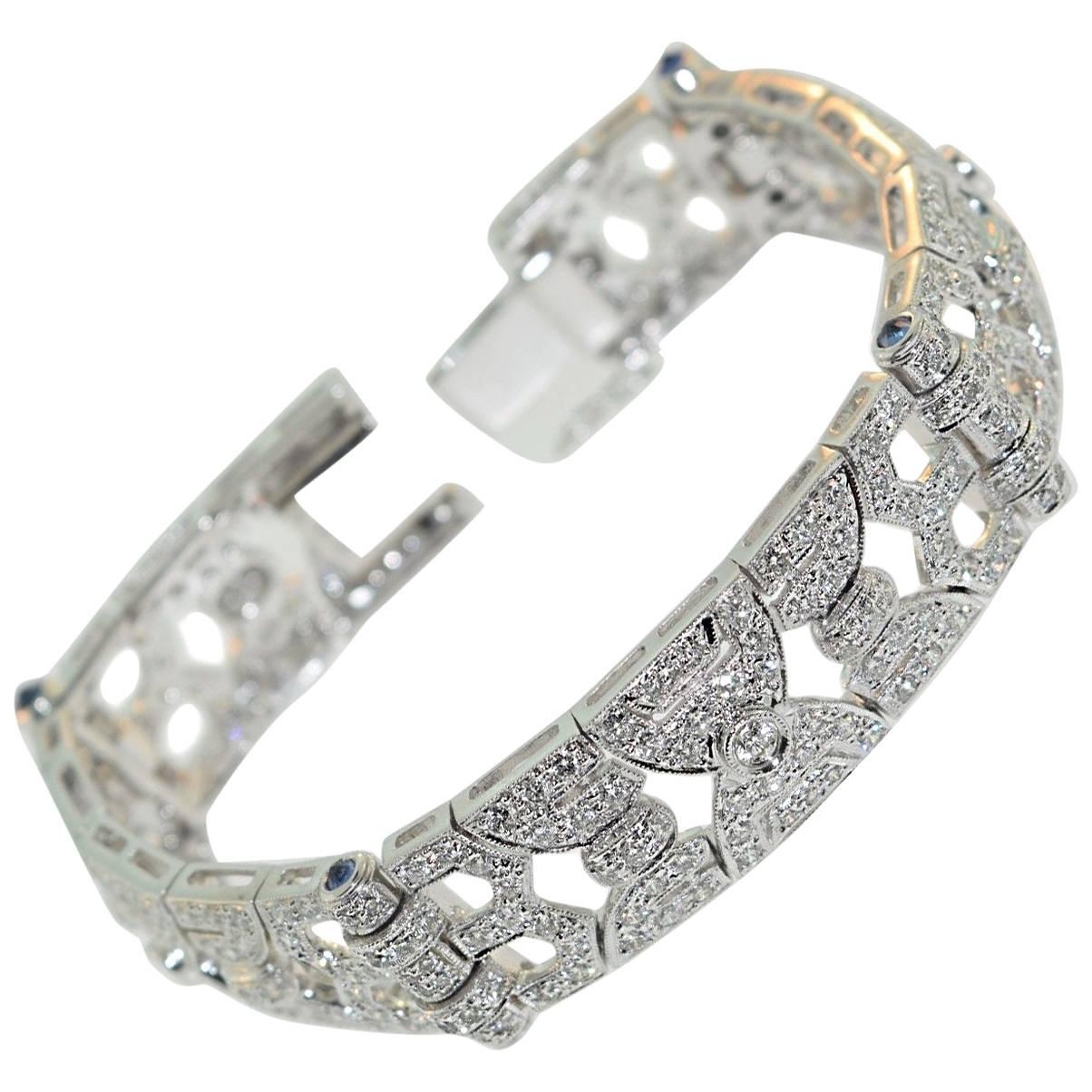 Art Deco Sapphire Diamond Gold Studded Bracelet For Sale